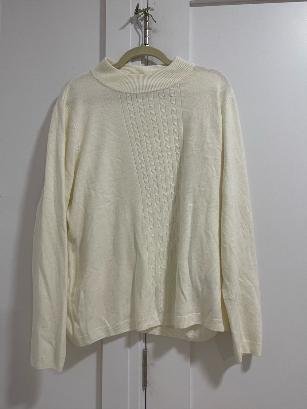Allison Daley Cream Cable-Front Mock Neck Sweater